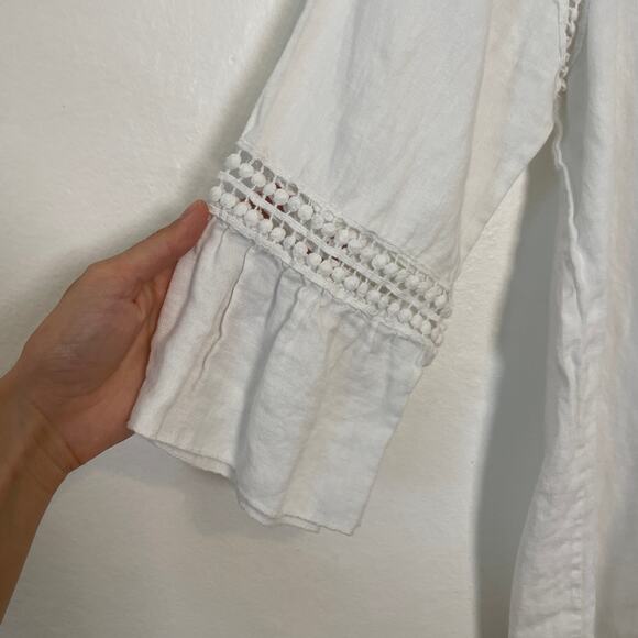 Italian White Linen 3/4 Sleeve Peasant Blouse - Picture 2 of 8